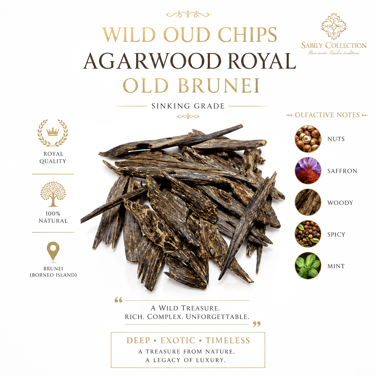 Wild Oud Chips Agarwood Royal Old Brunei Sinking Grade - Image 2